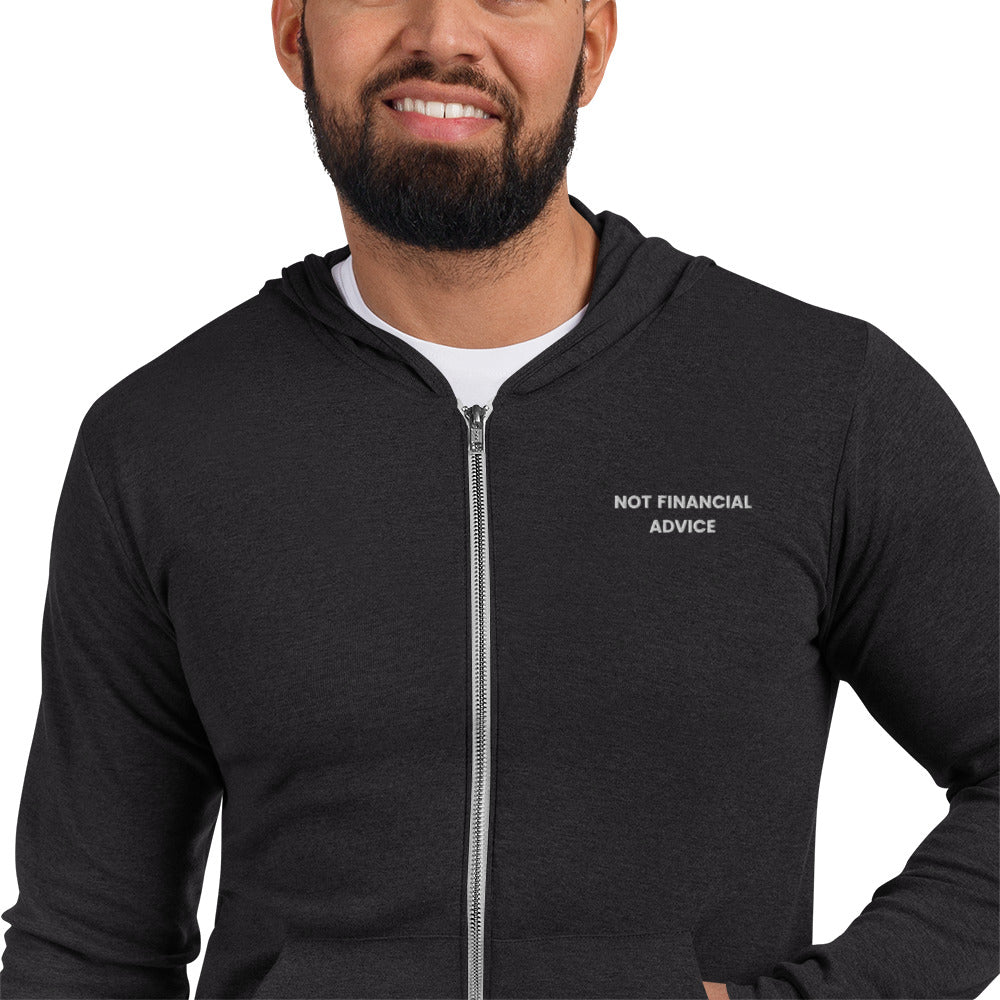 Not Financial Advice - Embroidered Unisex zip LIGHTWEIGHT hoodie