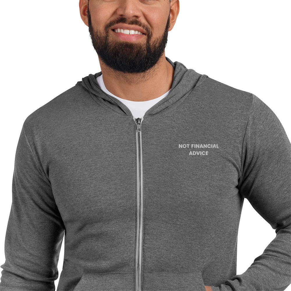 Not Financial Advice - Embroidered Unisex zip LIGHTWEIGHT hoodie