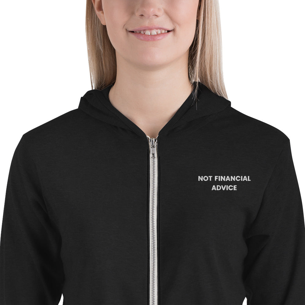 Not Financial Advice - Embroidered Unisex zip LIGHTWEIGHT hoodie